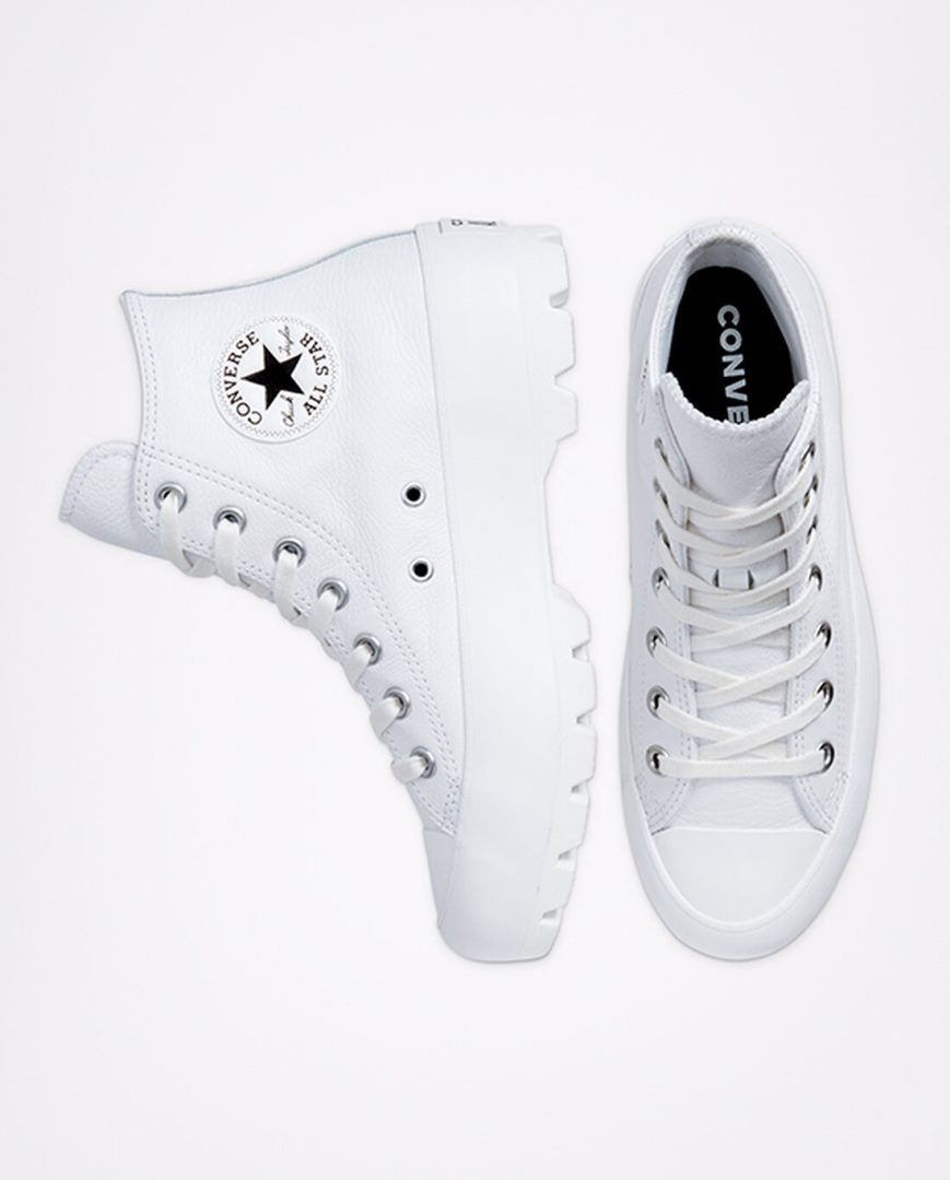 Dámské Boty Vysoké Converse Chuck Taylor All Star Lugged Læder Bílé Černé Bílé | CZ BYE3117